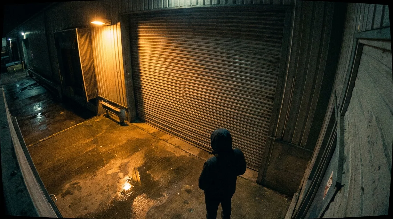 Night CCTV view of a logistics loading bay