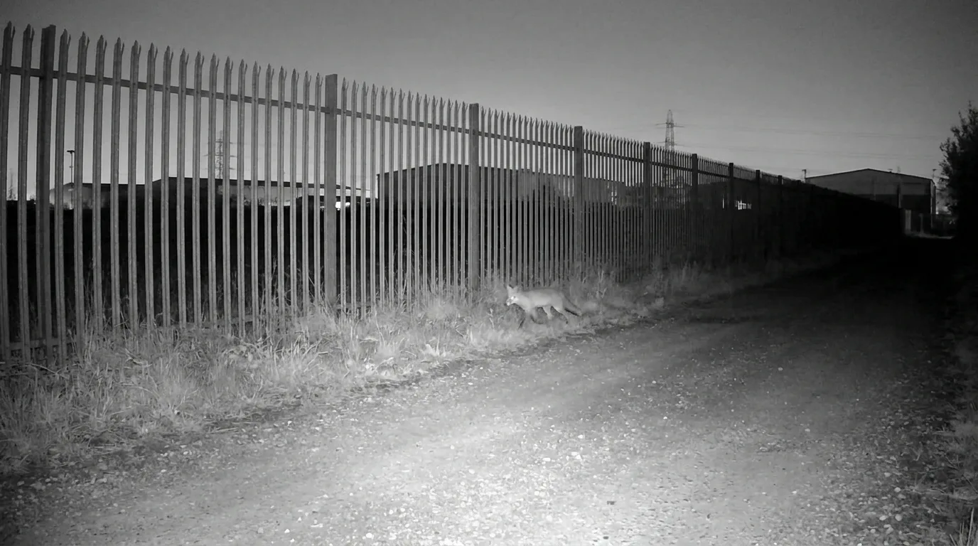 Infrared perimeter fence camera at night